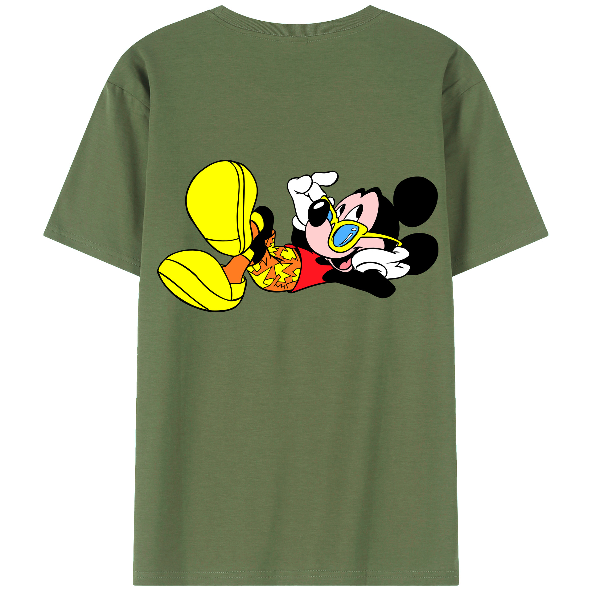 ミッキーマウス Mickey Mouse 綿100％ メンズ半袖Tシャツ（バックプリント） 通気性